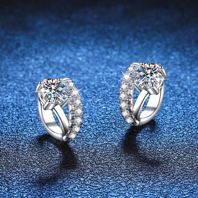 Luxury Platinum Earrings PT950 Asymmetric French Design Women's Buckle D Colour Moissanite Diamond White Gold Jewelry