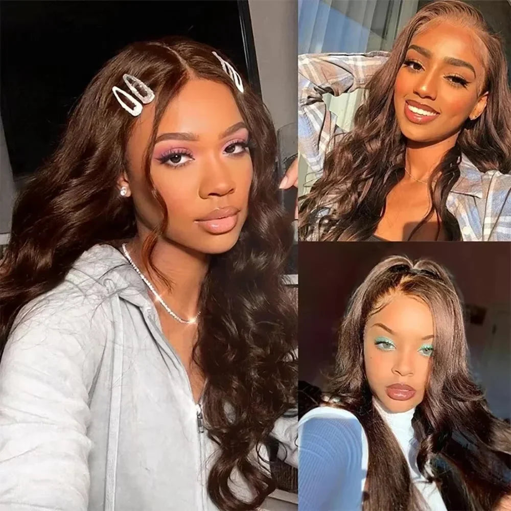 13x6 Chocolate Brown HD Lace Front Human Hair Wigs Body Wave Human Hair Wig 46 Inch 200Density Colored Human Hair Wigs For Women