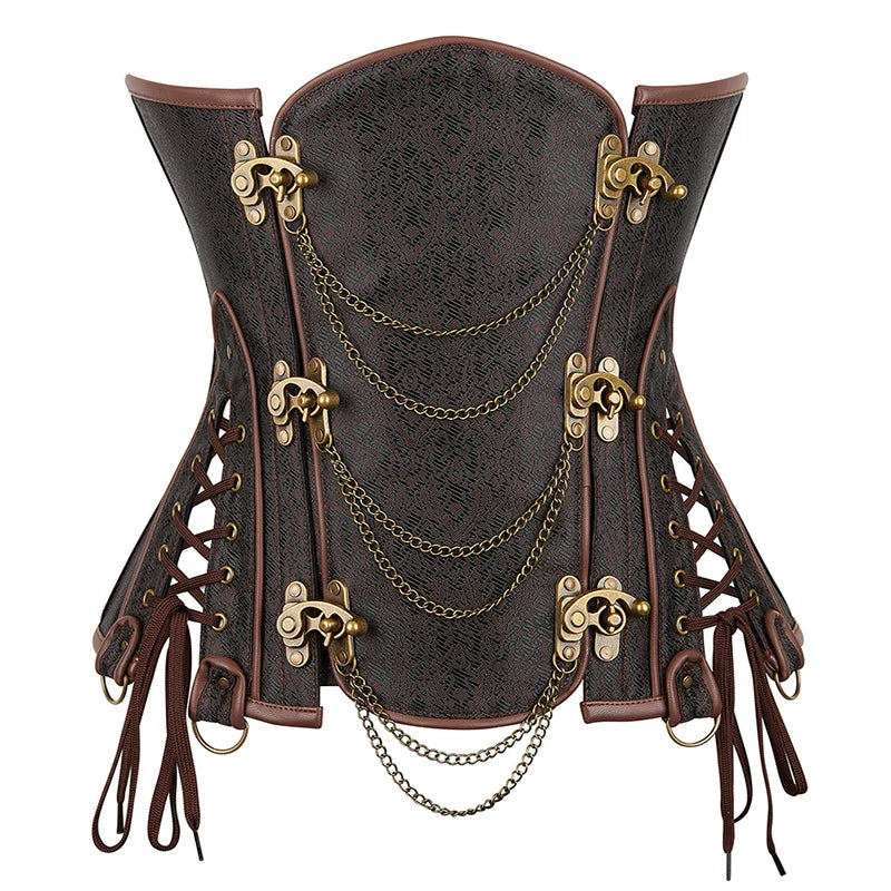 Steampunk Corsets for Women V-neck Gothic Corset Jacquard Corset Vest Cosplay Costume Pirate Corset Brown Black