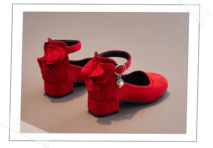 Little Girls Leather Shoes High Heel Baby Girls Party Shoes Bowknot Kid High Heel Shoes for 2023 Spring Princess Pink Shoes PU