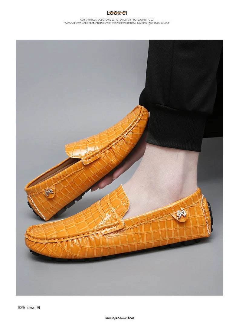 Patent Leather Loafers for Men, Crocodile Pattern, Korean Style, Trendy, Popular Casual Leather Shoes, Slip-On Loafers, Lazy Shoes