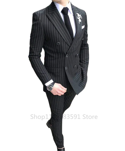 2 Pieces Luxury Men's Striped Wedding CasualTuxedo Men's British Slim Suit Men's Quality Business Social Club Suit Costume Homme