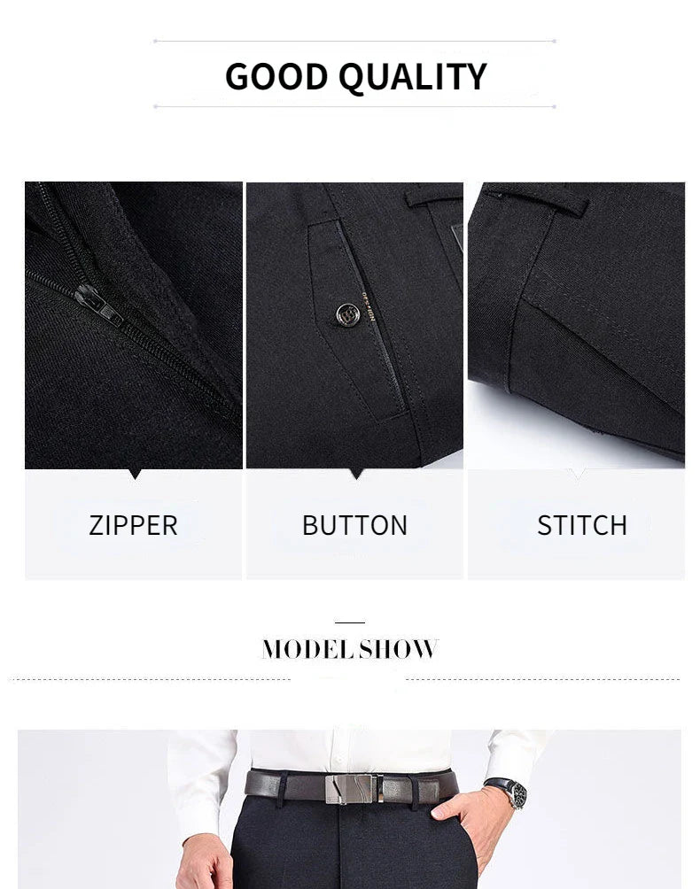 New Men's Summer Thin Business Pants Autumn Fashion Solid Gentle Thicken Casual Trousers Male Brand Suit Pant Black Grey GOZBKF