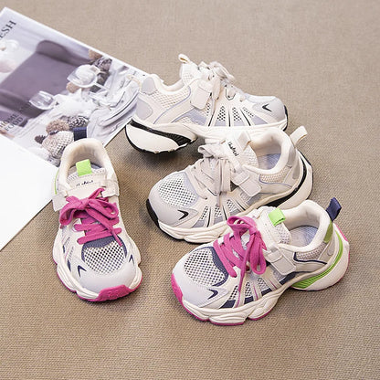 Spring and Autumn Children Sports Shoes Unisex Kids Sneakers Mesh Upper Breathable Basketball Shoes Tennis Casual Flats Footwear