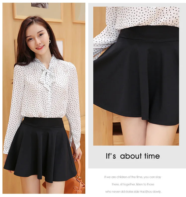 Summer Women Basic Skirt Function Pocket Skirts Lined Shorts Female Style Dancer Uniform Mini Elastic Pleated Skirt Plus Size