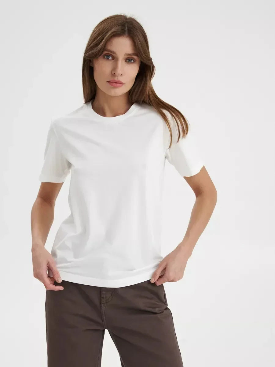 Summer 100% Cotton Women's T-shirt Bottoming Basic Fashionable Lady Short Sleeve Loose Tops Shirts Solid 230g/㎡ Tops