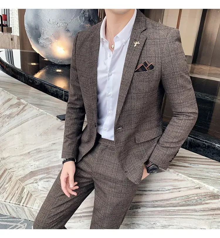 Hemp Suit (Blazer + Pants) Men's Fashion Hosts British Style Work Business Wedding Casual Art Style Elegant Gentleman Suit M-5XL