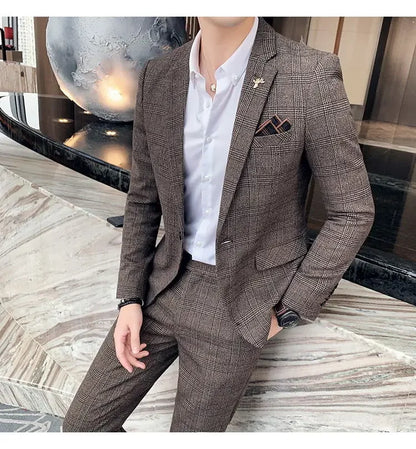 Hemp Suit (Blazer + Pants) Men's Fashion Hosts British Style Work Business Wedding Casual Art Style Elegant Gentleman Suit M-5XL