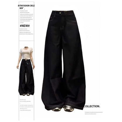 America High Waist Black High Streetwear American Casual Wide Leg Pants Women Jeans Plus Size Basic Baggy Retro Straight Trouser