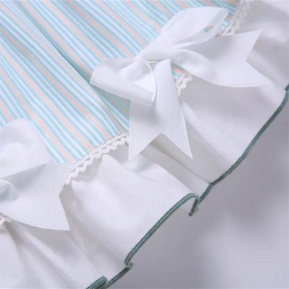 Pettigirl Vestido Casual Infantil Meninas Festa Casamentos Madrinha Princesa Listrado Azul Verão Roupas Infantis 2 a 12 anos