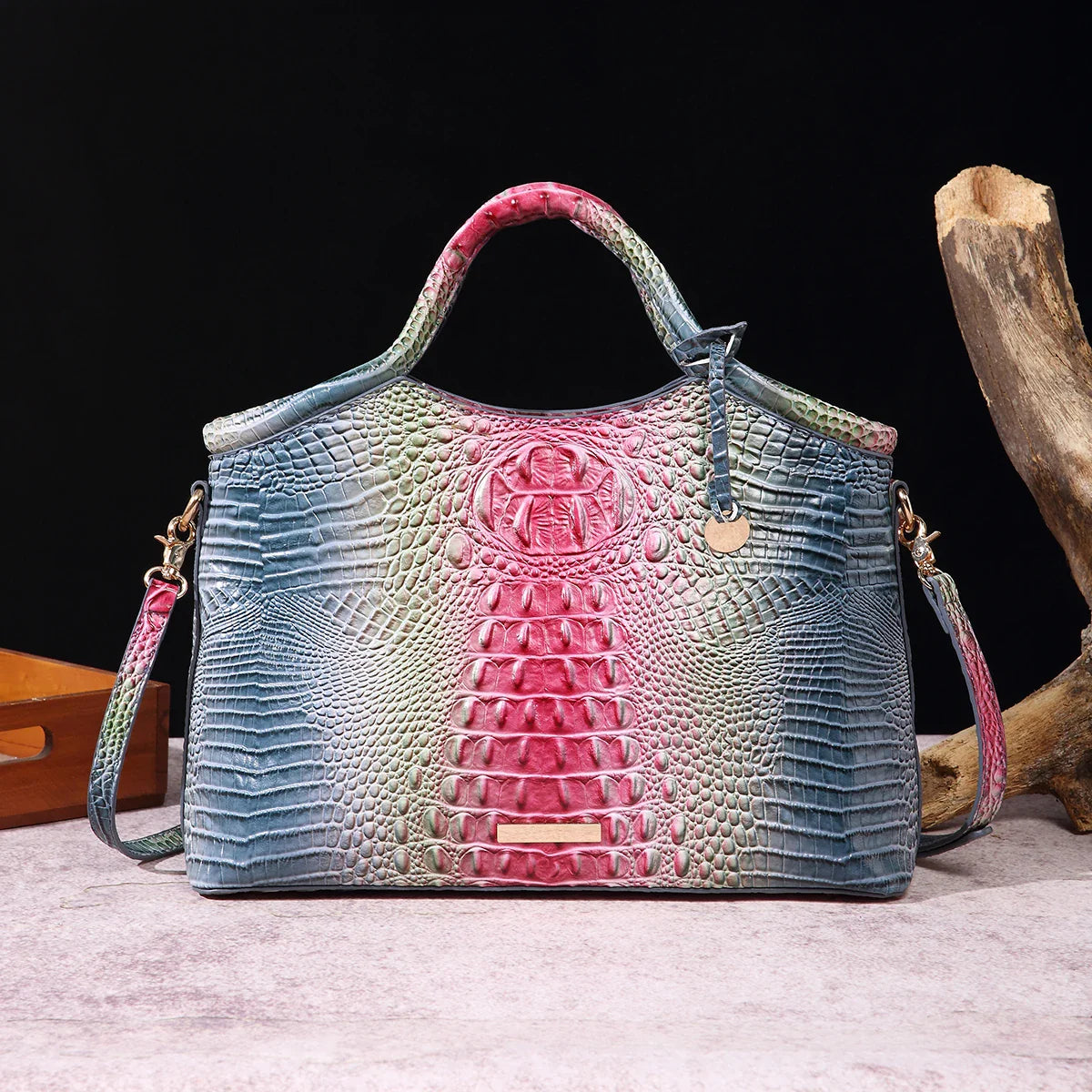 crocodile pattern colorful solid color high-end retro women's handbag
