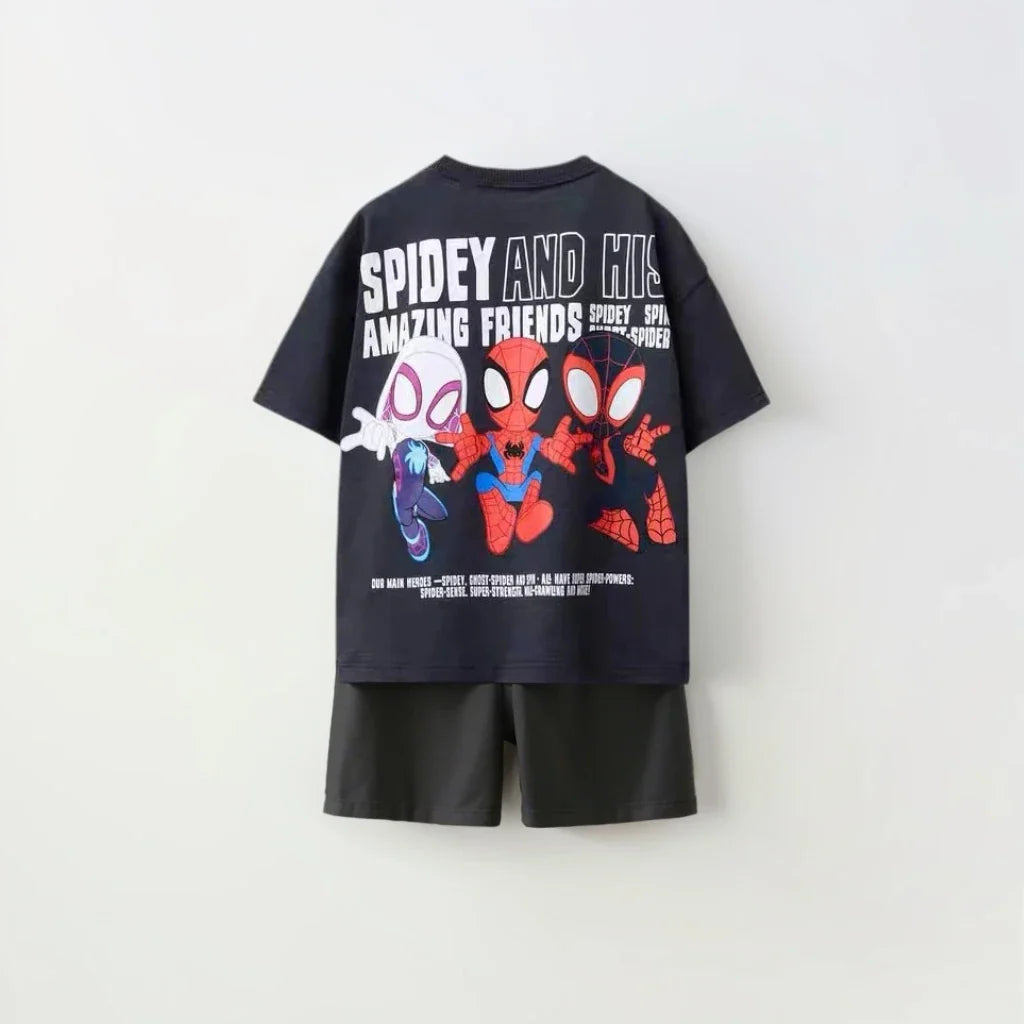 Children's Clothing Sports T-shirt Loose Shorts Short Sleeves Casual Spider Man Print Set Children's Cartoon T-shirt Shorts