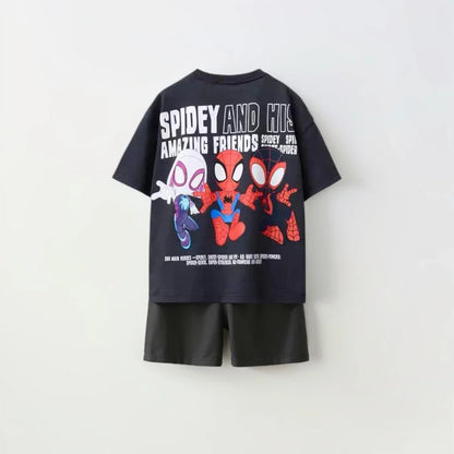Children's Clothing Sports T-shirt Loose Shorts Short Sleeves Casual Spider Man Print Set Children's Cartoon T-shirt Shorts