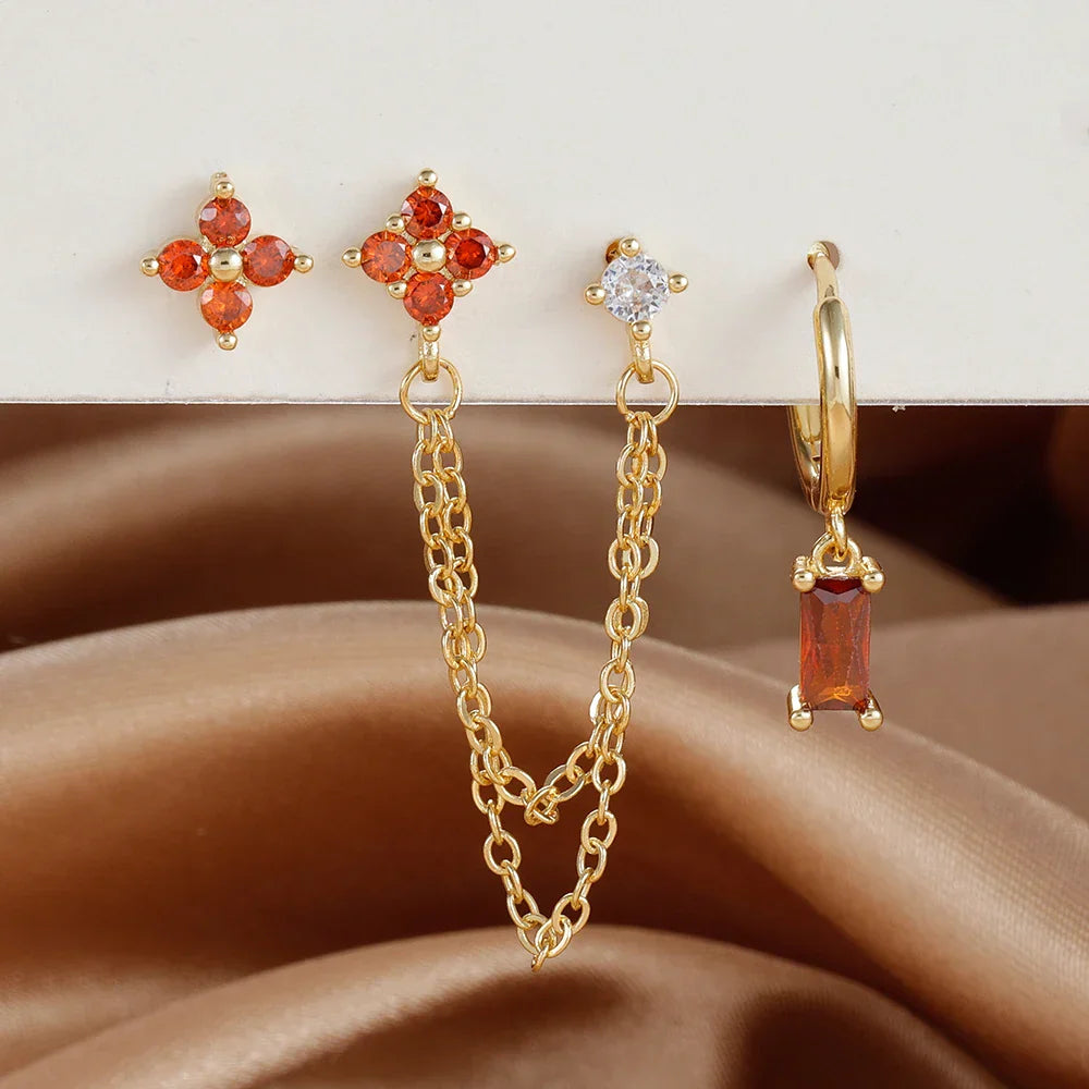 3PCS Exquisite Stainless Steel 12 Constellation Birthstone Earrings Set for Woman Cartilage Piercing Earrings Fashion Jewelry