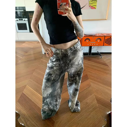 Blue Women's Jeans Hip-hop Fashion Vintage Streetwear Y2K Wide Leg Straight Jean High Waist Trouser Classic Baggy Denim Pants