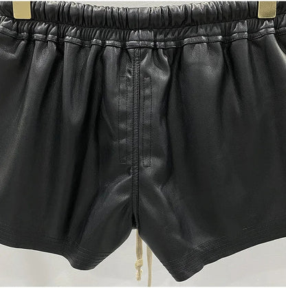 Women's Fashion Basic PU Leather Four Corner Pockets Comfortable Shorts New Versatile Black Short Pants