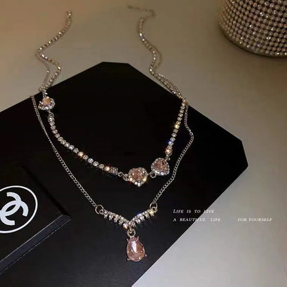 Heart Shape Pendant Necklaces Silver Color 5A Cubic Zirconia Minimalist Style Clavicle Chain Women And Girl Jewelry