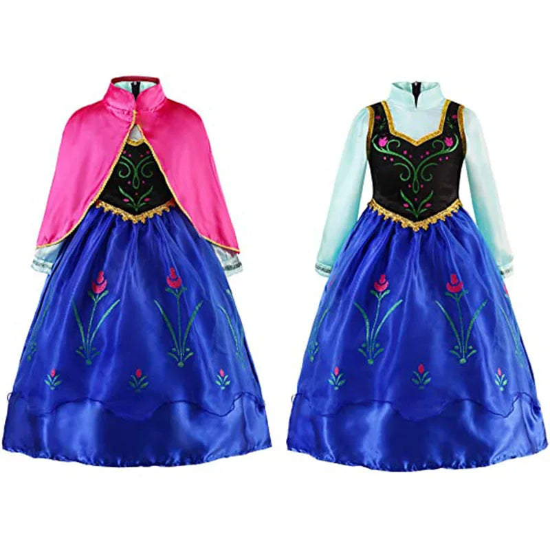 Frozen Classic Movie Princess Anna Dress With Red Cape Christmas Holiday Party Carnival Girls Gift Cosplay Anna Dress Set