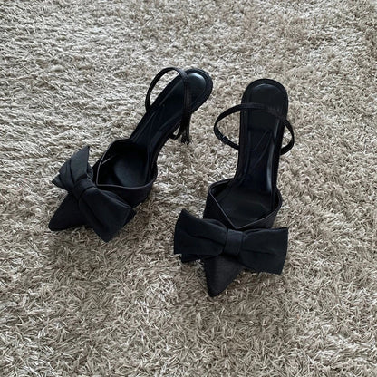 Black Butterfly-knot Stiletto Pumps 2025 Women Pointed Slingbacks High Heels New Sexy Fashion Party Lady Sandals Shoes