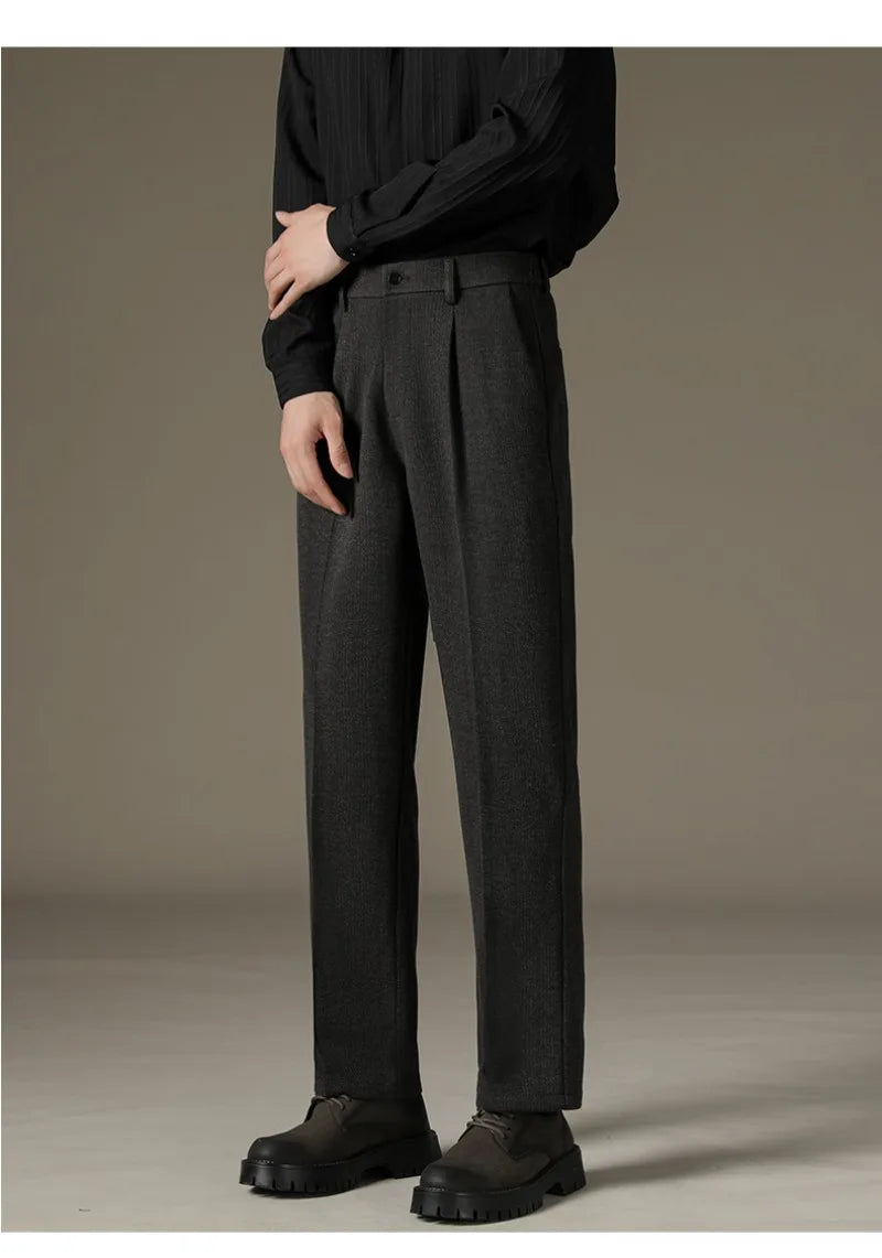 Men's Casual Straight-Leg Wool Trousers - American Style Commuting Pants Perfect for Fall/Winter 28-38