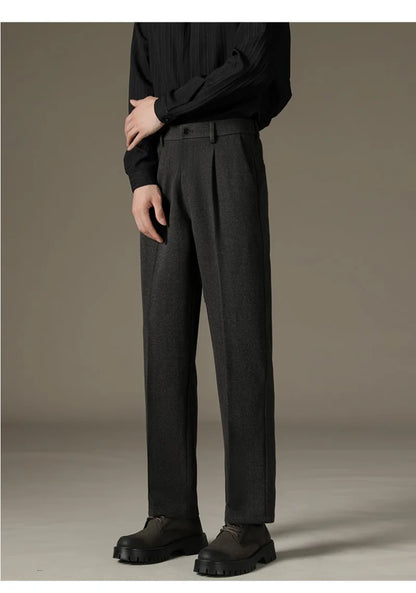 Men's Casual Straight-Leg Wool Trousers - American Style Commuting Pants Perfect for Fall/Winter 28-38