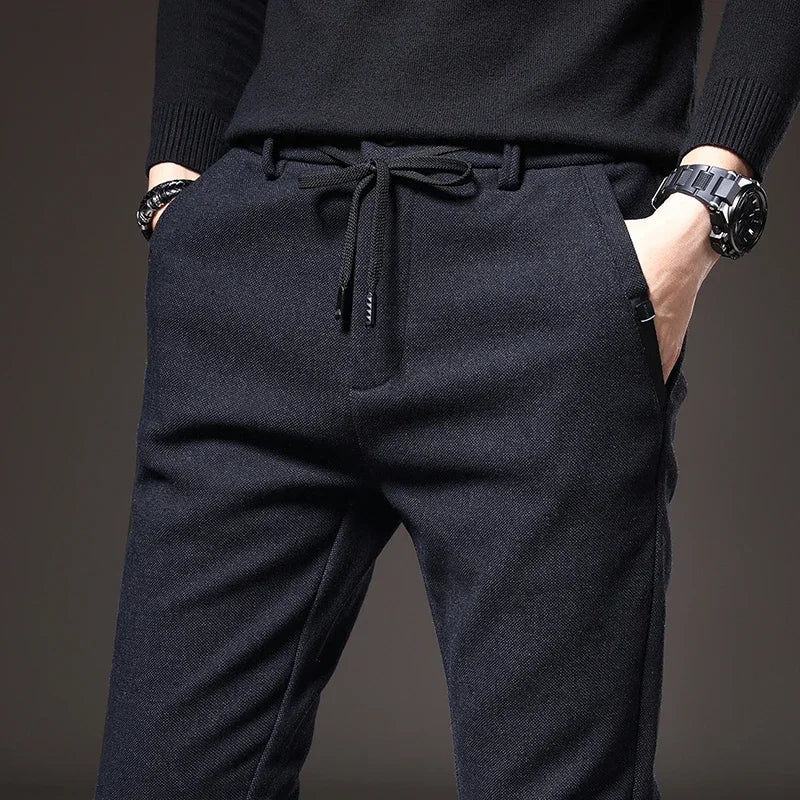 2024 New Brand Slim Casual Pants Men Spring Autumn Business Work Cotton Black Grey Blue Trousers Male Fashion Korean Clothing