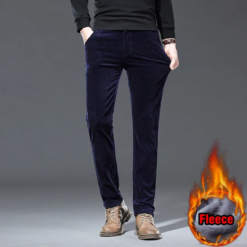 Winter Men's Fleece Corduroy Pants Warm Classic Casual Business Plush Thickened Business Trousers Male Brand Clothing