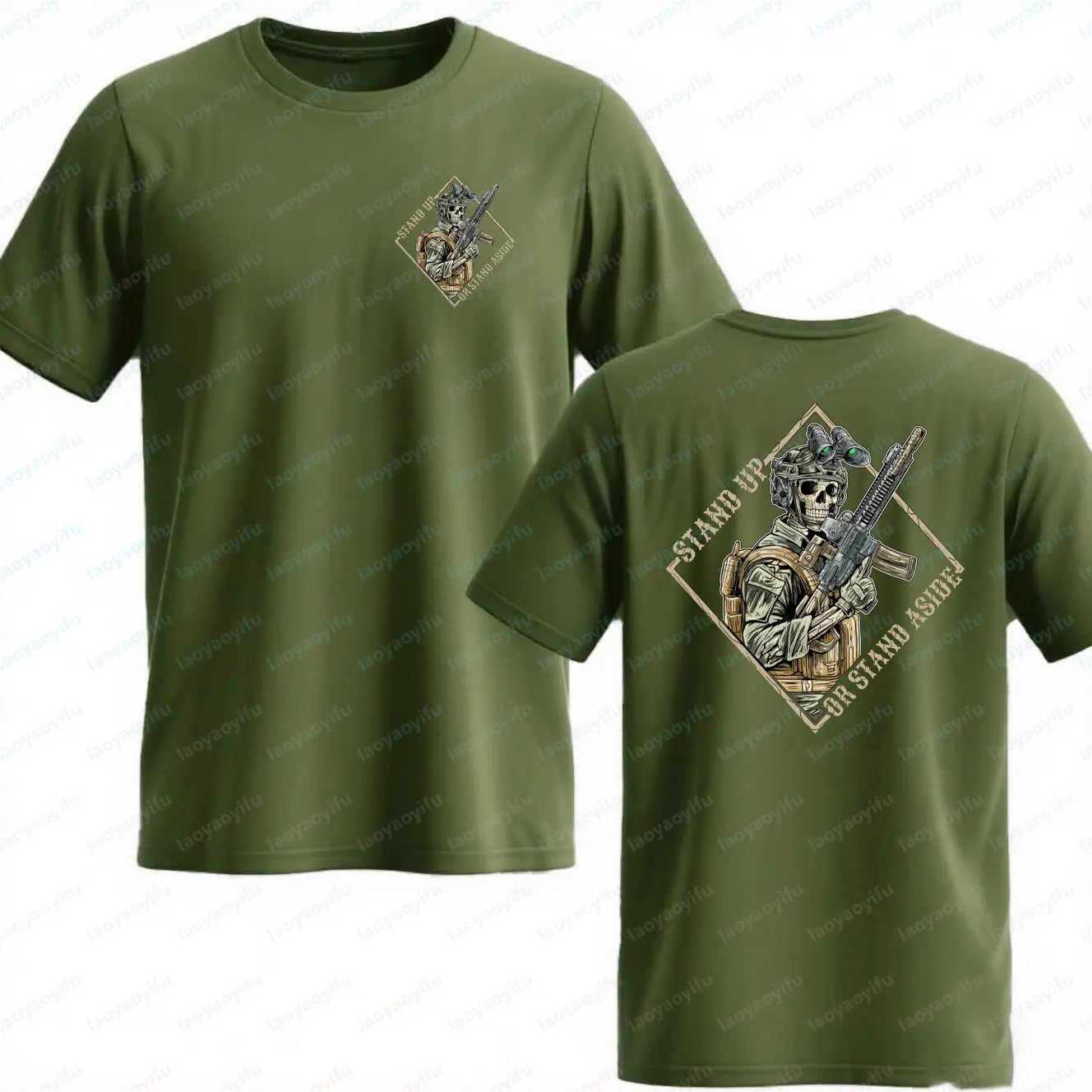 Stand Up or Stand Aside Military Tactical Warrior Skeleton Shirt T-Shirt Gym Military Shirt Graphic T Shirts Cotton Men Clothing