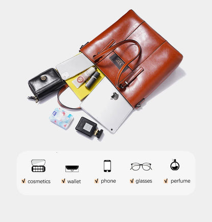 High Quality Women's Genuine Leather Tote Lady Luxury Designer Cowhide Shoulder Bag Large Capacity OL Handbag Shopper Bag