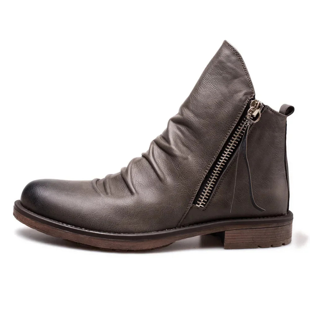 Men's Pu Boots Fashion Chelsea Men's Comfortable High Top Zipper Boots Non-slip Flat  Men's Boots Cowboy