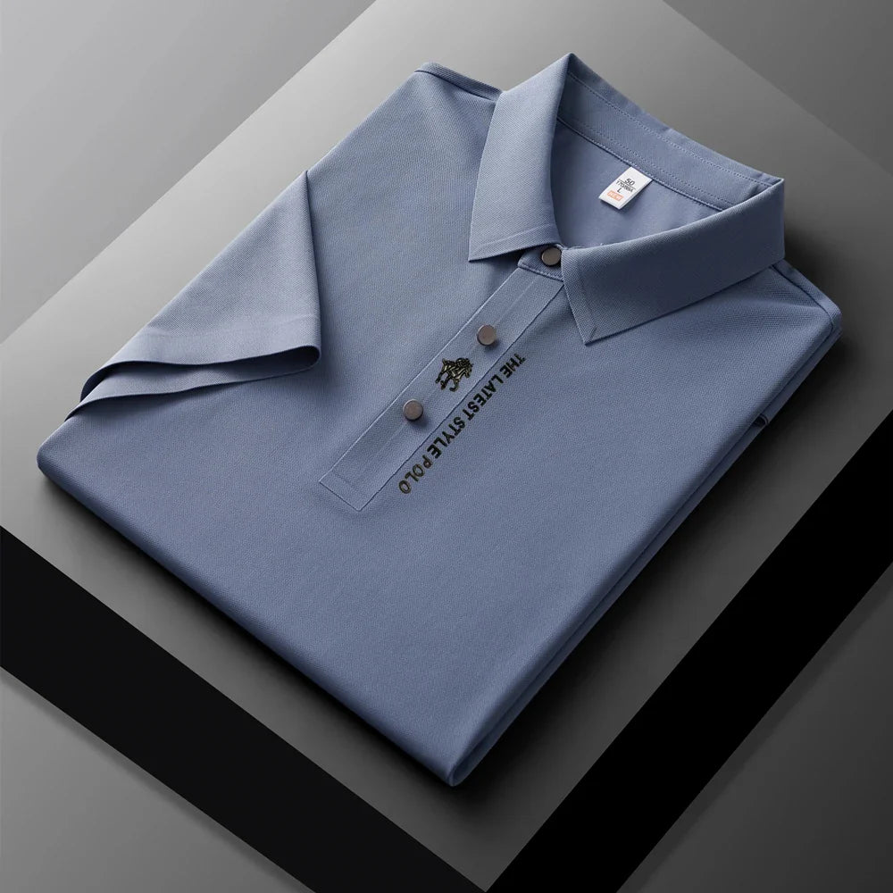 High quality silk breathable short sleeve POLO shirt men's lapel top 2024 summer new light luxury brand printed casual T-shirt