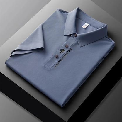 High quality silk breathable short sleeve POLO shirt men's lapel top 2024 summer new light luxury brand printed casual T-shirt
