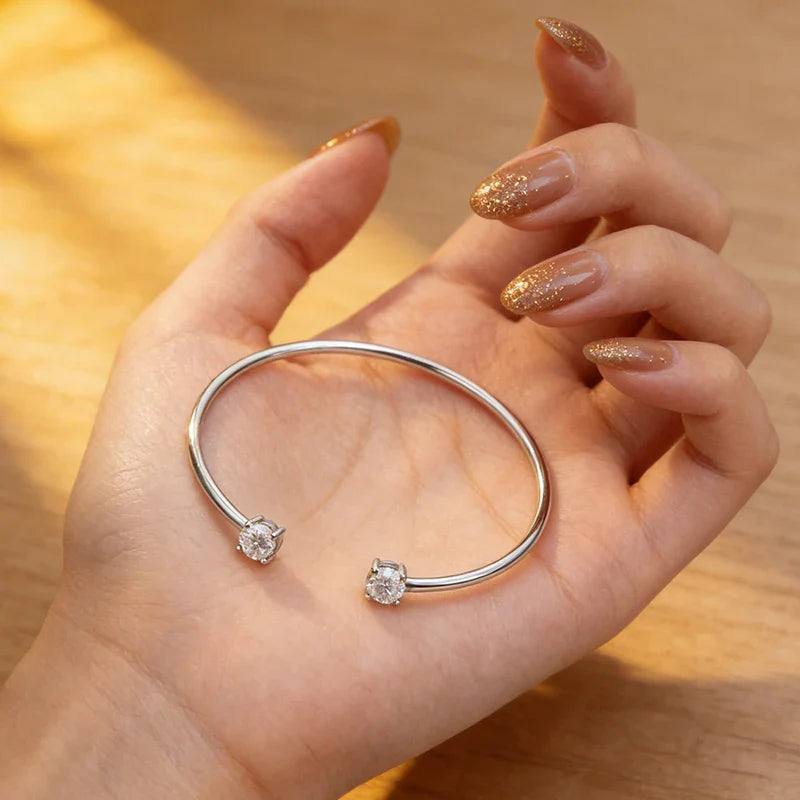 2-Stone 0.8ct Pear Cut Moissanite Cuff Bangle 925 Silver Open Hand Chain Bracelet Adjustable Diamond Jewelry For Women Gift
