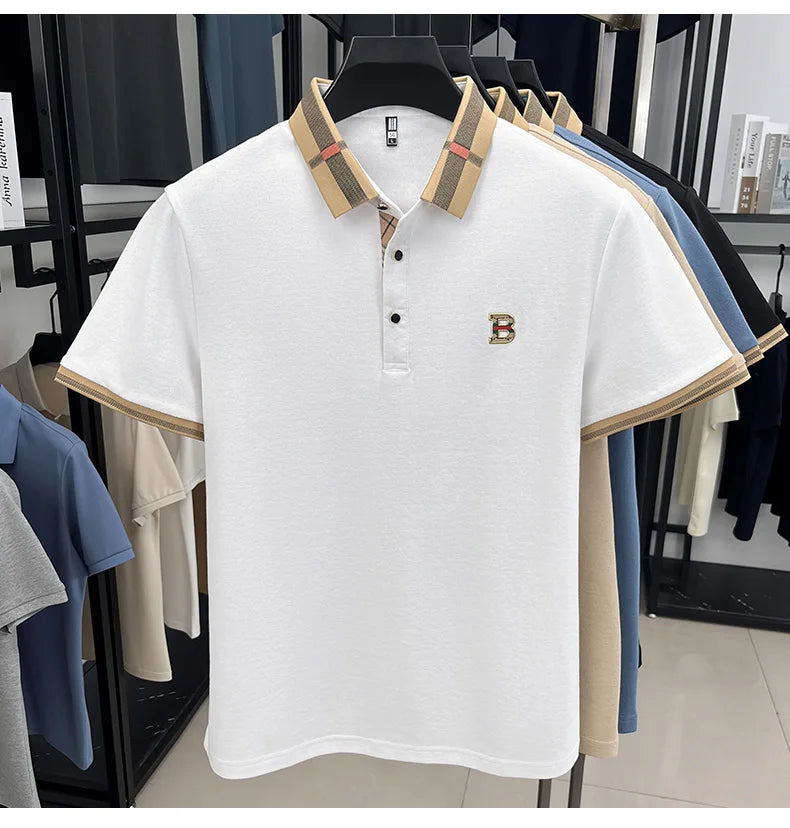 100% pure cotton high-end brand fashionable men's short sleeved polo shirt autumn original letter design golf top T-shirt