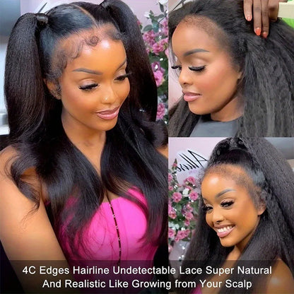250% Density Human Hair Wig Kinky Straight Yaki Texture Pre Plucked 13x4 and 5x5 Glueless HD Lace Front Designed for Black Women