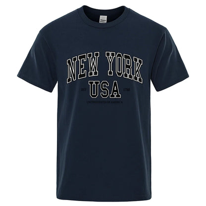 New York Usa Est 1788 Street City Letter Tops Men O-Neck Shirt Summer Loose Clothing Loose Cotton Oversize Tshirt Hip Hop Tops