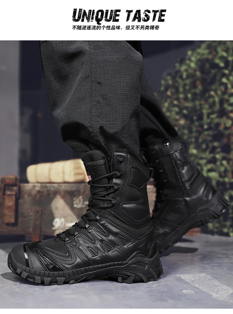 Men's trend high-top outdoor boots four seasons non-slip comfortable hiking boots professional protective tactics training boots