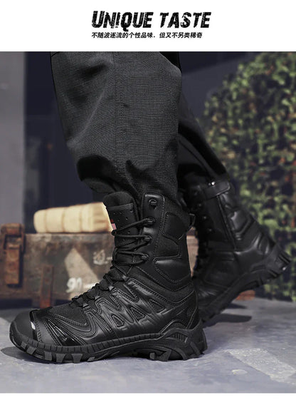 Men's trend high-top outdoor boots four seasons non-slip comfortable hiking boots professional protective tactics training boots