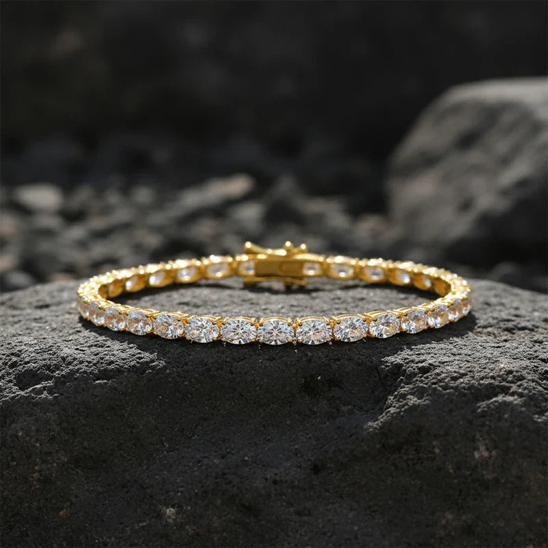 0.3-1.5CT Oval Cut Moissanite Hip-hop Tennis Bracelets for Women Men Lab Diamond Wedding Party 100% S925 Silver Chain