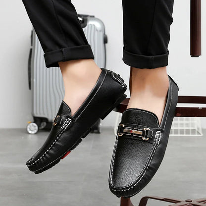 2025 New Handmade Soft Soled Beanie Shoes Men's Korean Style Casual Leather Shoes Social Spirit Boy Brand Lazy Shoes Loafers