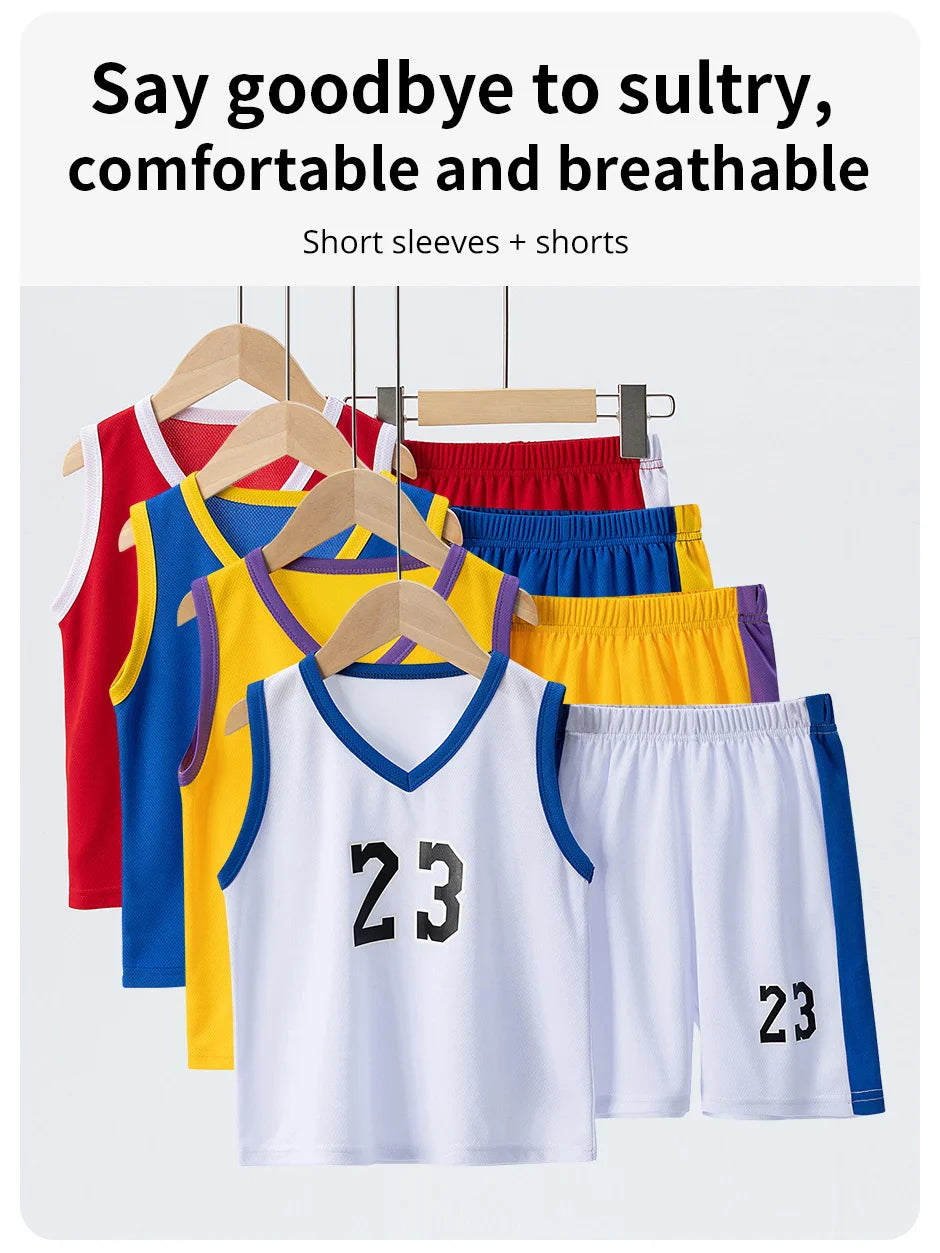 Summer CHILDREN'S Basketball Suit Boys and Girls Sports Vest Shorts Suit 23rd Handsome Boys and Students Vest Suit 2-piece.