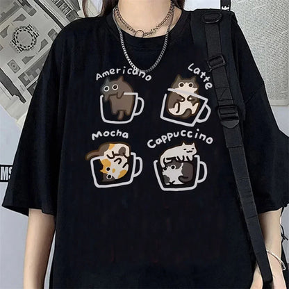 Funny Fashion Women T Shirt Cat Printed T-Shirt Casual Short Sleeve Couples T-Shirt Funny Cat Streetwear Female Top Tee
