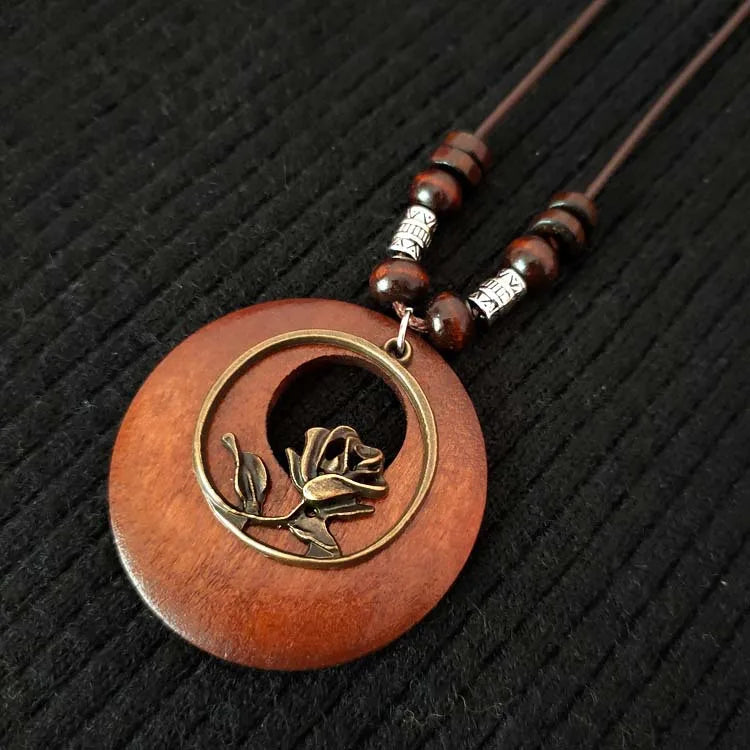 Personalized Unique Design Large Round Vintage Flower Pendant Necklace Women's Bohemian Ethnic Style Jewelry Gift
