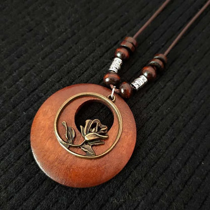 Personalized Unique Design Large Round Vintage Flower Pendant Necklace Women's Bohemian Ethnic Style Jewelry Gift