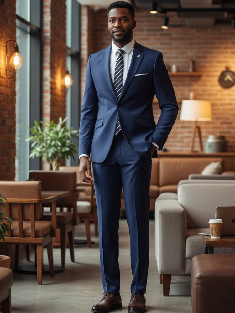 High Quality Men's Suit Slim Fit Solid Color Suit Formal Business Office Single Breasted Coat Pants 2 Pieces Set