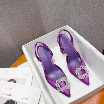 Brand Women Pumps Luxury Crystal Slingback High Heels Summer Bride Shoes Comfortable triangle Heeled Party Wedding Shoes