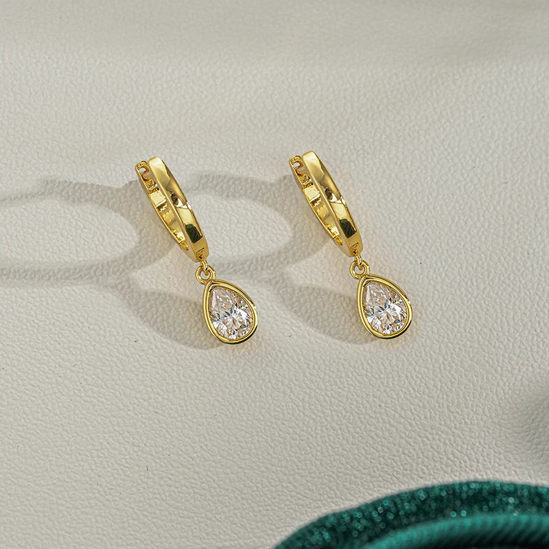 18K Plated D Vvs1 0.5CT Pear Cut Moissanite Hoop Earrings for Women Simple Wedding Jewelry Real S925 Pure Silver Gifts