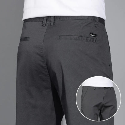New Men's Business Cotton Thin Straight Pants Casual Elastic Slim Comfortable Male Brand Trousers Black Gray Khaki Royal Blue
