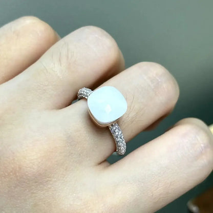 10.6mm S925 Ring Silver Rose Gold Metal 32 Colors Candy Style Zircon Crystal Ring for Women Fine Jewelry Party Gift Trendy Ring