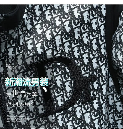 Fashion trend casual suit high-end men's long-sleeved splicing full print sports two-piece set